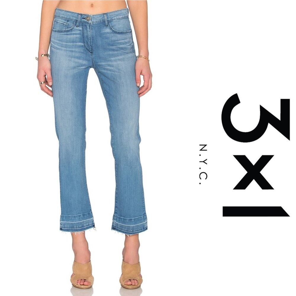 3X1 NYC Cropped Jeans Women 26 Baby Boot Fray Hem Distressed Light Blue Denim